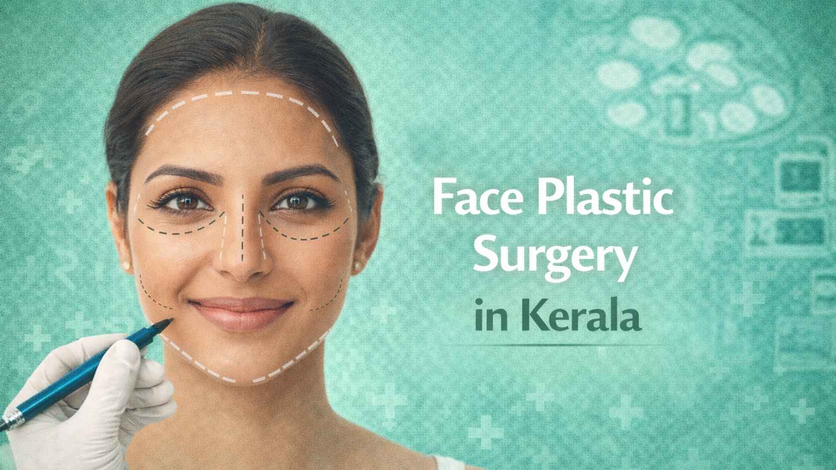Doctor marking facial areas before face plastic surgery procedure