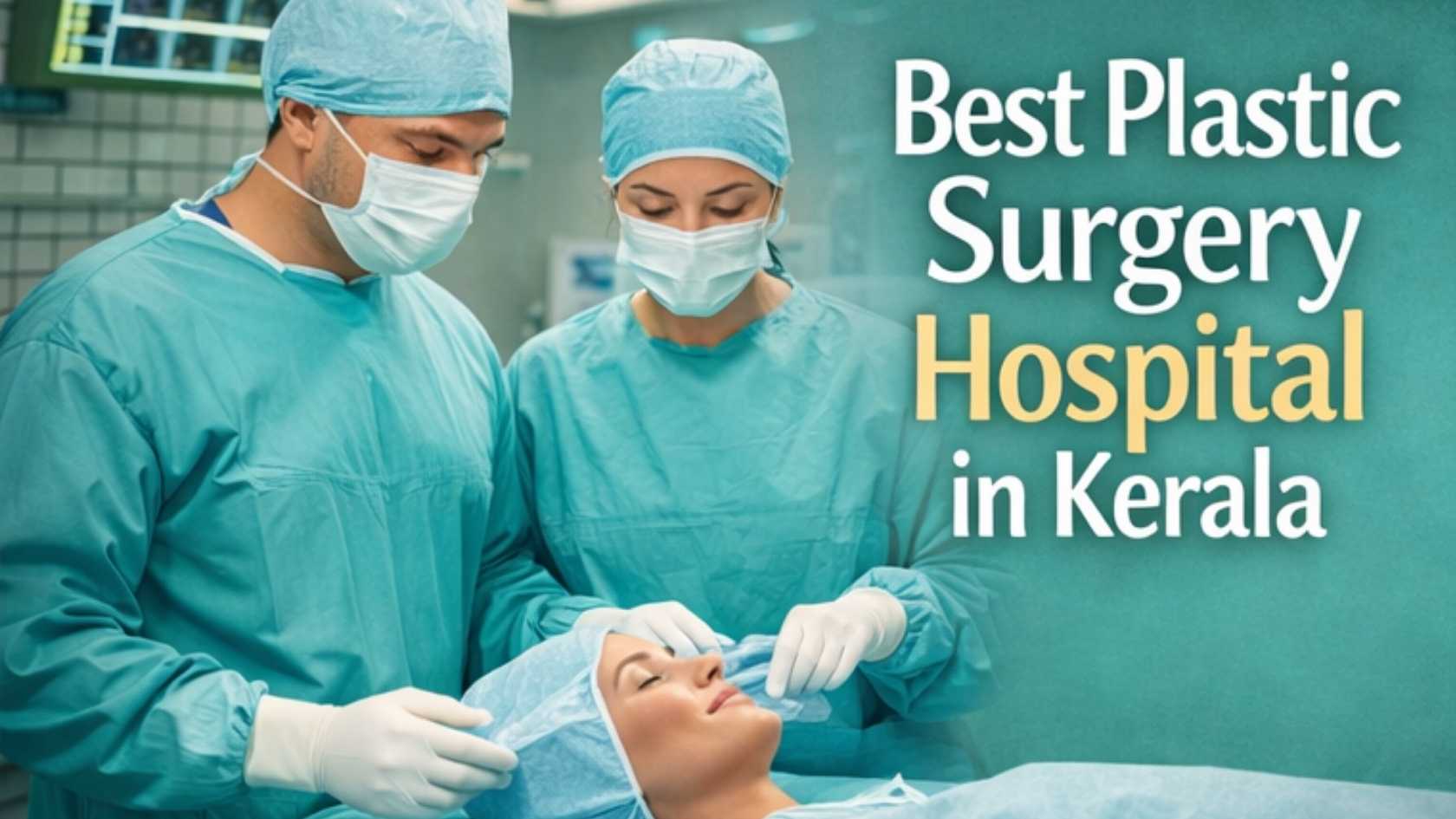 Plastic surgeons performing cosmetic surgery procedure on a patient in an operating room at a plastic surgery hospital in Kerala
