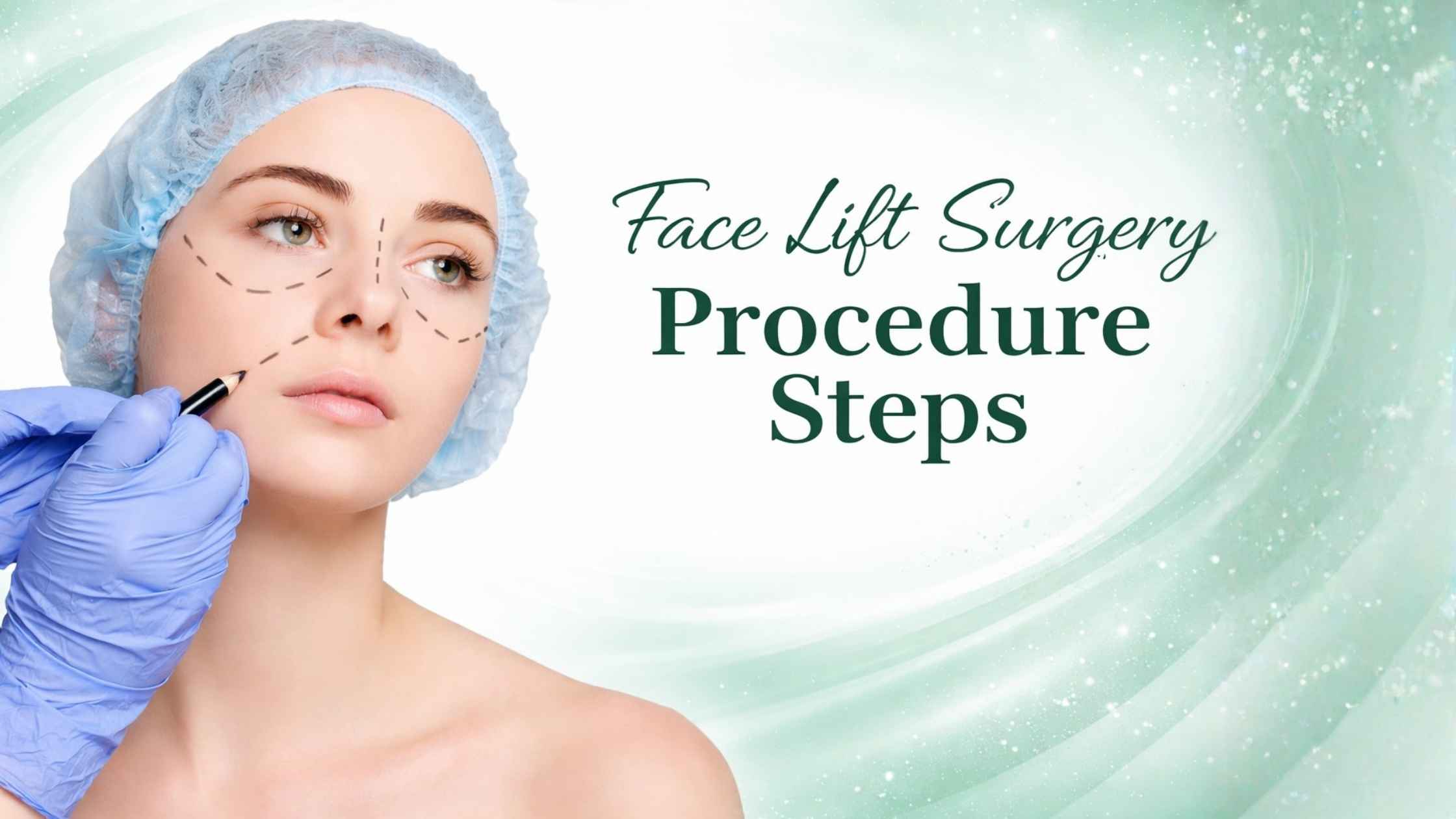 Face Lift Surgery Procedure Steps showing facial marking and pre-surgical planning on a woman