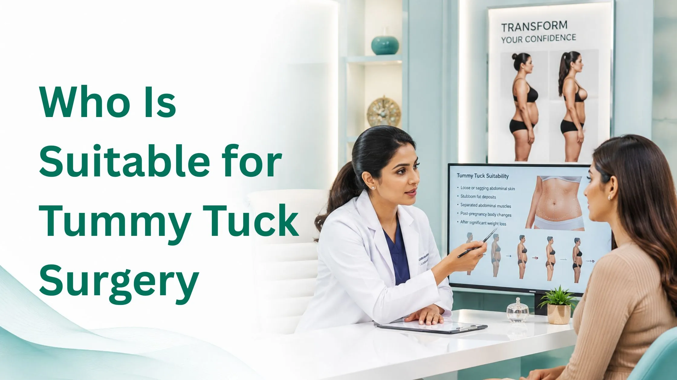 Who Is Suitable for Tummy Tuck Surgery consultation with plastic surgeon discussing abdominal contouring options