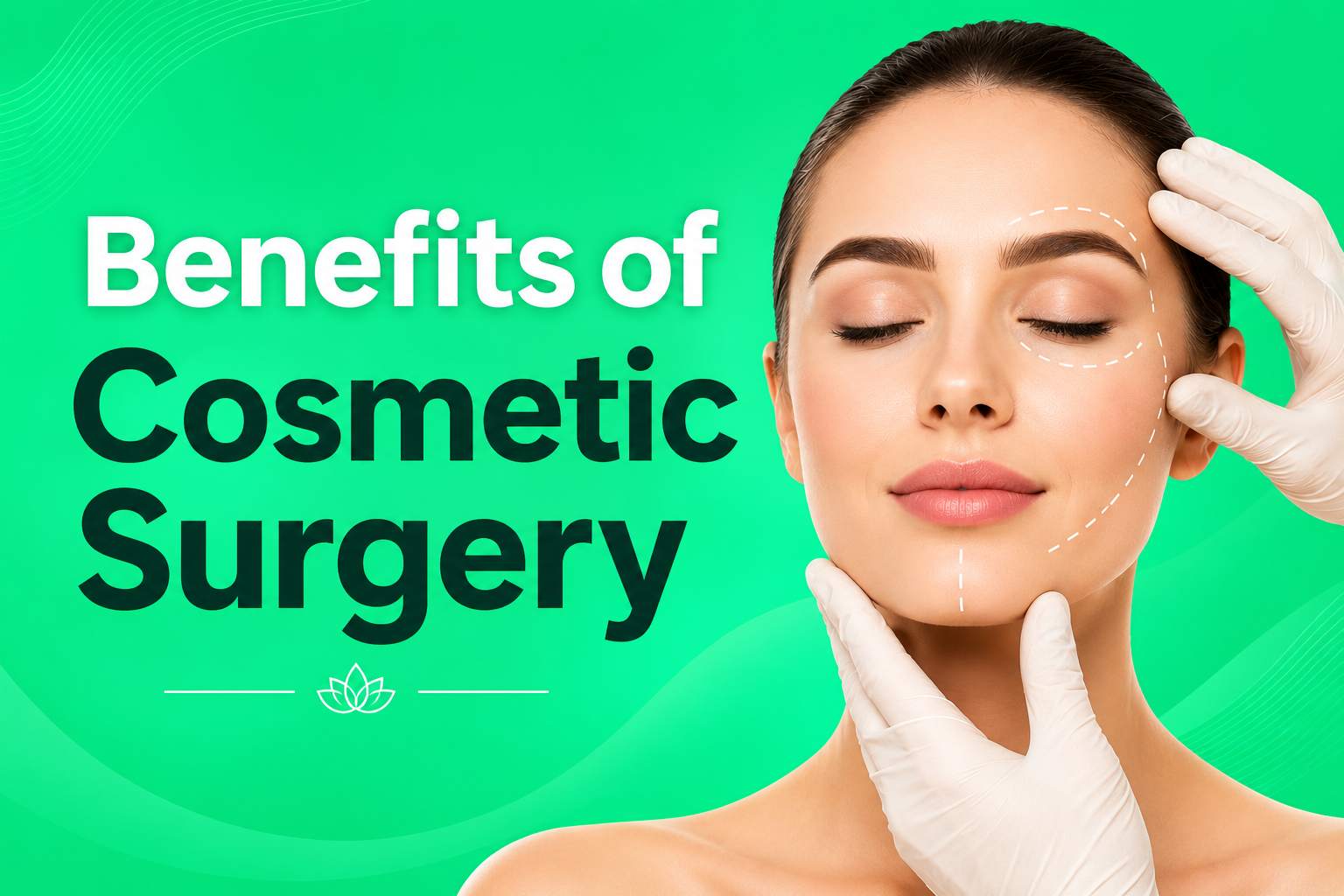 Woman with facial cosmetic surgery markings illustrating the benefits of cosmetic surgery and aesthetic enhancement.