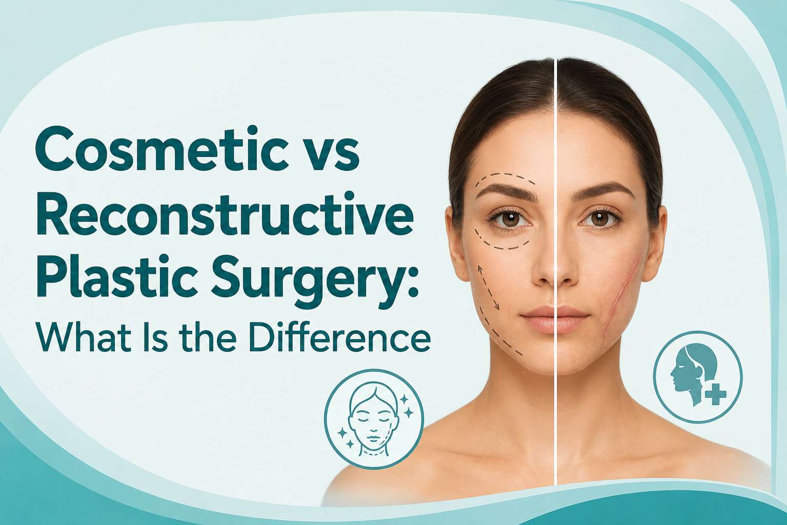 Cosmetic vs reconstructive plastic surgery comparison showing aesthetic enhancement and facial reconstruction