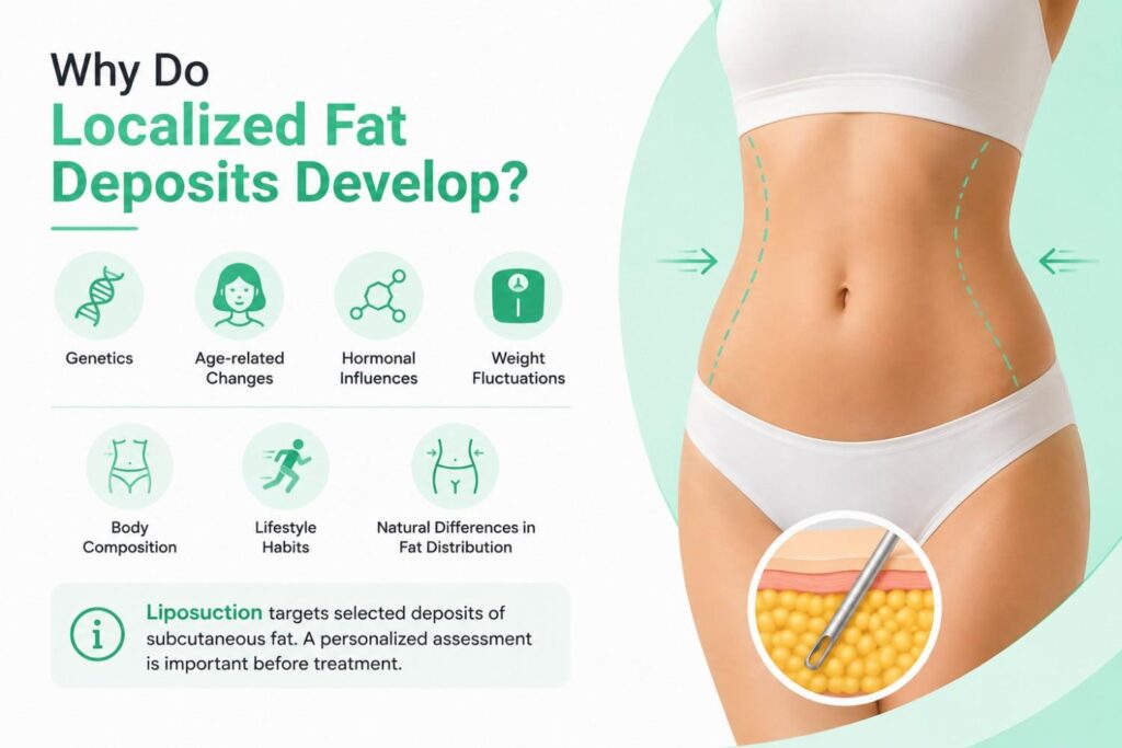 Factors that contribute to localized fat deposits and liposuction treatment