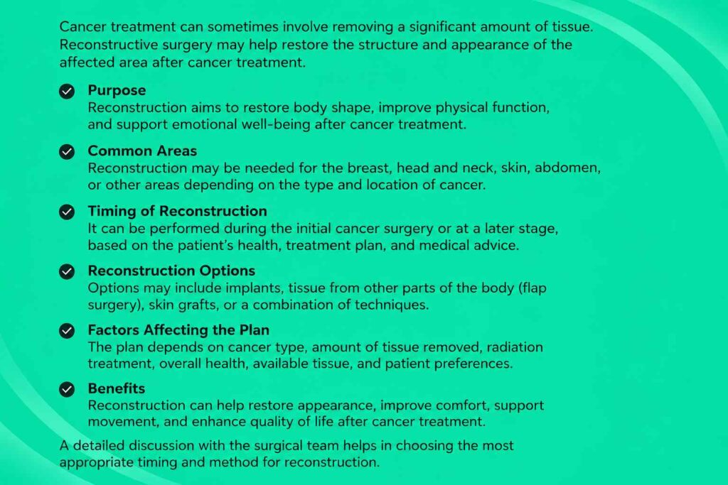 Reconstruction after cancer treatment infographic explaining reconstructive surgery options